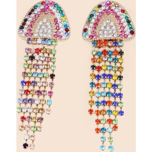 Bohemia Colorful Crystal Geometric Drop Earrings Gold Color Metal Jellyfish Long Tassel Earrings for Women Party Jewelry Gifts