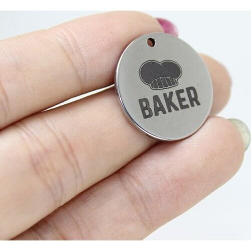 Yamily 8pcs/22mm BAKER Charm Stainless Steel Engraved Round Pendant For Necklace Earring Diy Jewelry Making