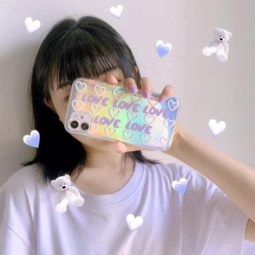 Blu-ray Laser Pinky Silicone Soft Case Retro Heart for IPhone 11Pro Max for IPhone X XR XS Max 7 8 Plus Transparent Luxury Cover