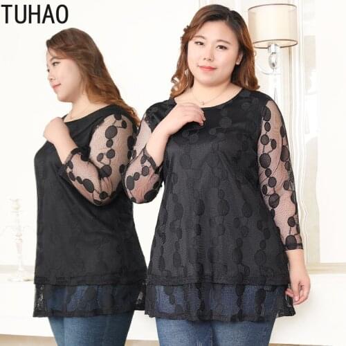 TUHAO Spring Summer Ruffles Blusas Plus Size 10XL 8XL 6XL Women Long Sleeve DOT Elegant Office Ladies Blouses Pullovers Top