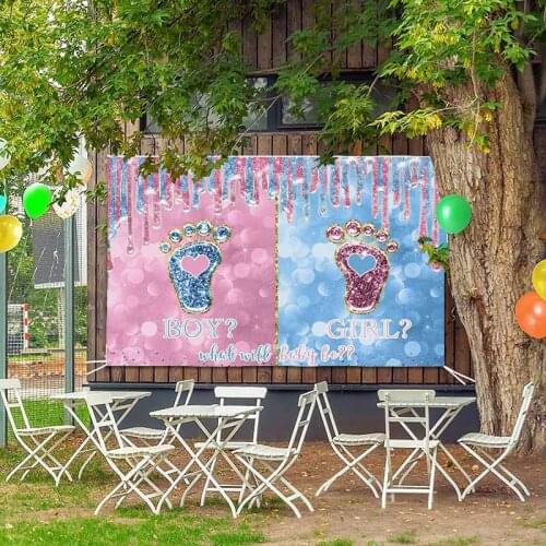 Gender Reveal For Photography Background Photocall Newborn Party Baby Girl Or Boy Curtain Decoration Backdrop Vinyl