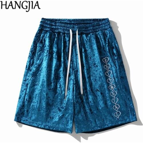 High-end Ice Velvet Shorts Retro Embroidery Velour Knee-length Mens Womens Summer Streetwear Fashion Loose Casual Short