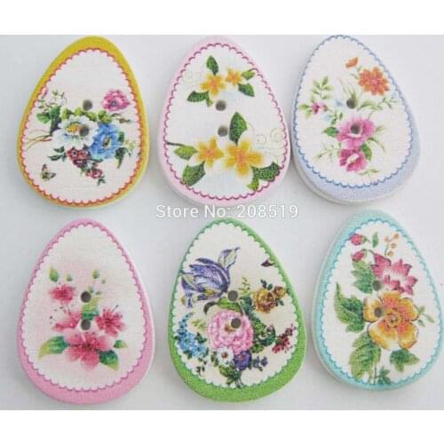 WBNASL Oval shape Flower Buttons wood Mix 100pcs 2 holes sewing accessories