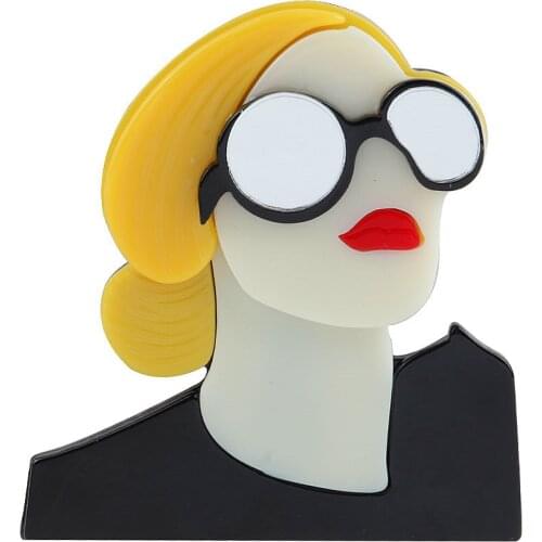 New Cool Lady With Glasses Acrylic Women Brooches Cartoon Cute Big Resin Brooch Pins Lapel Badge Fashion Clothing Jewelry Gifts