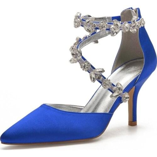 Summer new style rhinestone pointed silk surface stiletto high heel bridal wedding shoes banquet dress large size female sandals