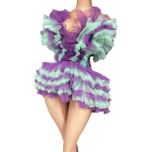 Women Party Sexy Mesh Tutu Dresses Ball Gown Tulle Dress for Women Sleeveless Nightclub Stage Wear Dance Coatumes Pleated Dress