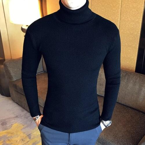 Winter High Neck Thick Warm Sweater Men Turtleneck Brand Mens Sweaters Slim Fit Pullover Men Knitwear Male Double collar Top