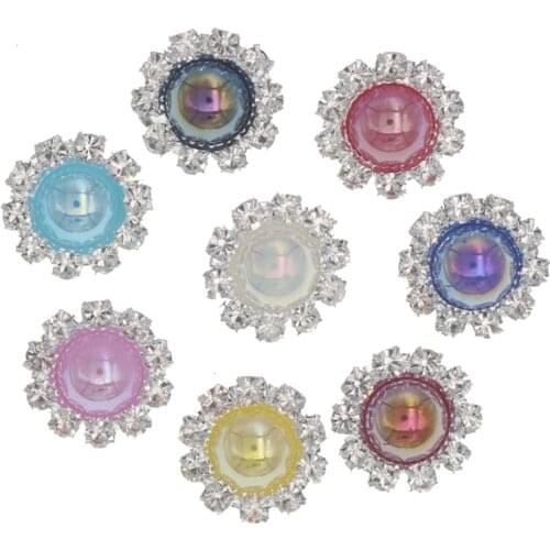 10pcs/lot 14mm Rhinestone Pearl Button with Shank for Clothing Decorative DIY Brass Buttons Decoration