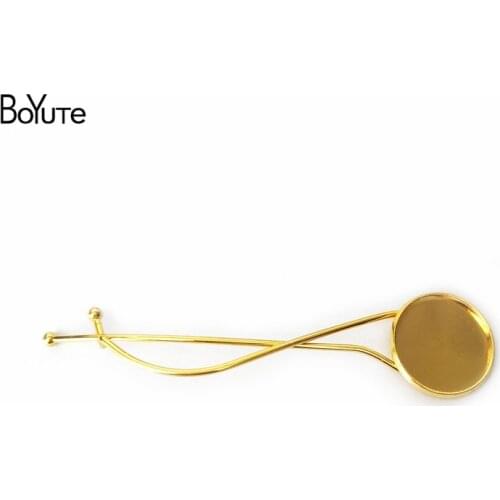 BoYuTe 10pcs Silver Gold Hair Clips with 20MM Round Cabochon Base Blank Tray Wave Barrettes Diy Hairpins for Girls