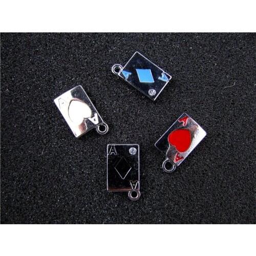 AE810 Mix Color 20Pcs Alloy Metal Enamel Playing Card Charms Pendant 18x11mm