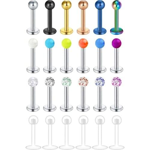 16G 20Pcs Lip Rings Labret Studs Monroe Ring Piercing Jewelry Conch Cartilage Tragus Helix Earring Barbells for Women Men