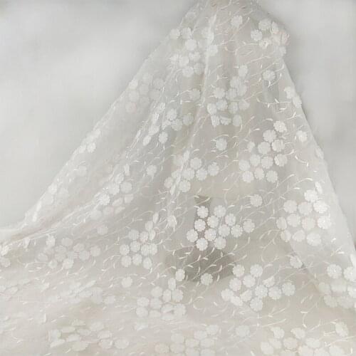 5Yards 3D white Flower embroidery Lace fabric fashion Sewing material French Organza Lace for Clothing Dress Accessories