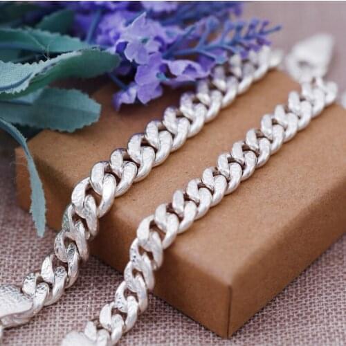 New Style Real S990 Sterling Silver Womens Men Curb Link Bracelet 73g