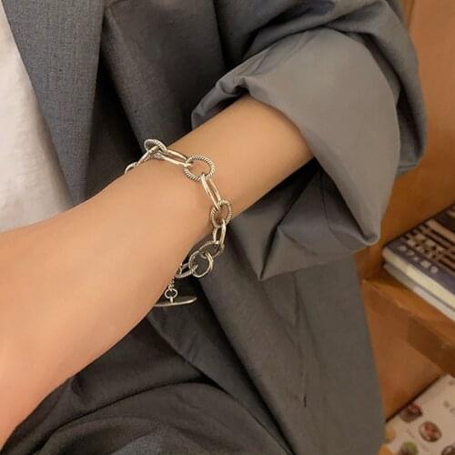 Foxanry Minimalist 925 Sterling Silver Thick Chain Bracelets for Women New Fashion Vintage Punk Hiphop Party Jewelry Gifts