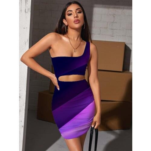 Giyu Brand Abstract Dress Women Purple Hollow out Dresses Psychedelic Halter Sleeveless Art Bodycon Dress Womens Clothing
