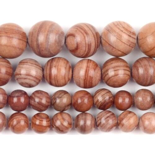 Natural Light Orange Line Wood Jaspers Stone Beads Round Loose Spacer Beads For Jewelry Making 6/8/10mm DIY Bracelet Handmade