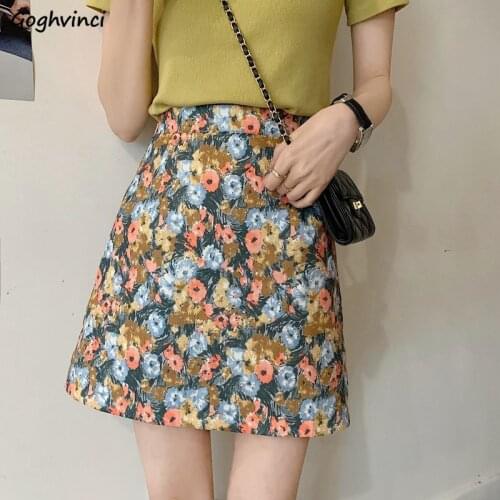 Floral Mini High Waist Women Skirts Colorful Lovely Fresh A-line All-match Retro Hong Kong Style Ulzzang Slim Sexy Fashion Chic