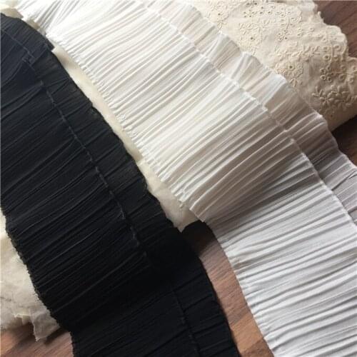 2 Layers Chiffon Lace Ruffled Pleated Sewing Trim 12cm Wide Black White DIY Garment Skirt Hem Accessories Fabric