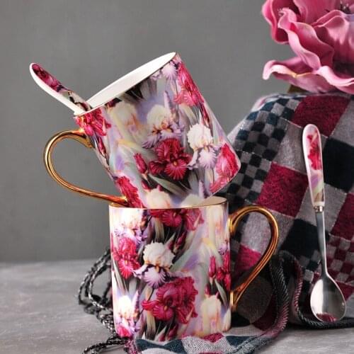 EECAMAIL Butterfly Bone China Coffee Cup Large Capacity European Mug Office Cup Ceramic Home Breakfast Cup With Spoon
