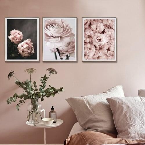 Flowers Canvas Art Poster Nordic Style Pink Peonies Decorative Print Wall Painting Scandinavian Decoration Picture Home Decor
