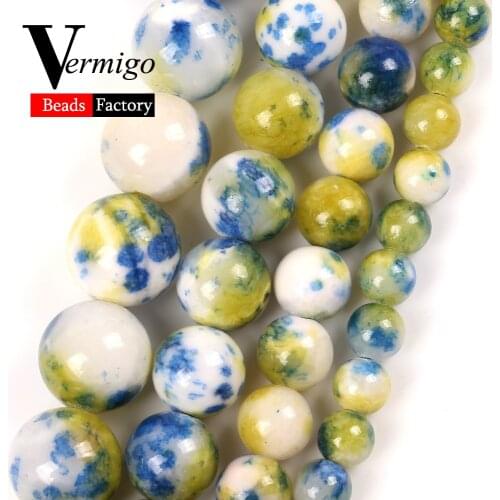 6/8/10/12mm Yellow Blue Spot Jades Round Beads Natrual Stone Beads for Jewelry Making diy Bracelet Necklace Handicraft 15"