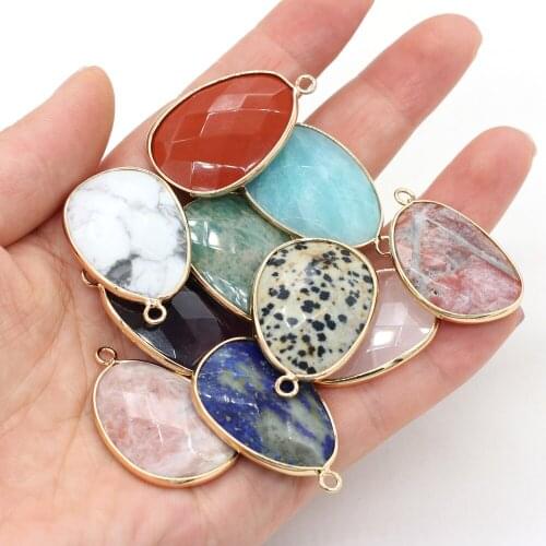 1pc Natural Stone Pendant Oval Faceted Lapis lazuli Turquoises Crystal for Jewelry Making DIY Necklace Earrings Gifts