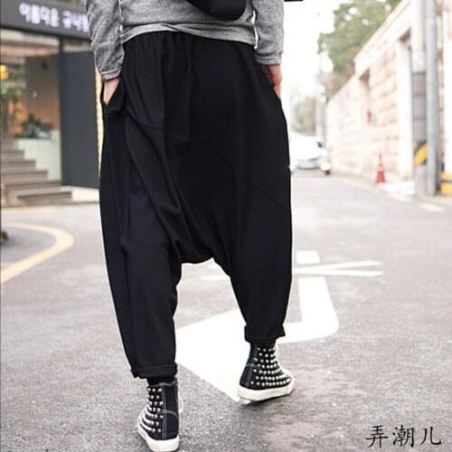 Hot ! 2020 Spring And Autumn New Men Plus Size Trousers Casual Loose Big Low Crotch Pants Hairstylist Nightclub Singer Costumes