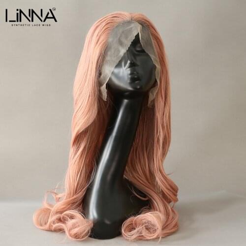 LINNA Synthetic Lace Front Wig For Women 26 Inch Long Wavy Wigs High Temperature Fiber Purple Pink Can Be Permed Cosplay Wig