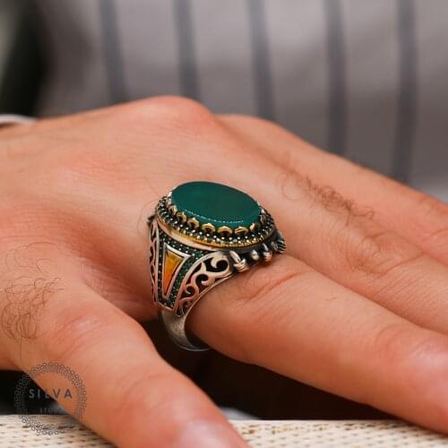 Agate Aqeeq 925 silver mens ring. Mens jewelry stamped with silver stamp 925 All sizes are available