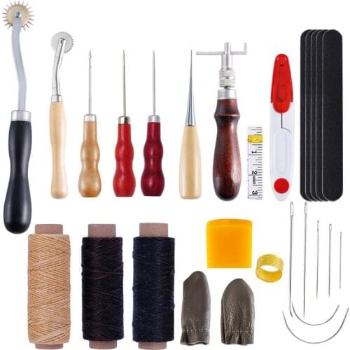 28PCS Leathercraft Tool Set Hand Needlework Stitching with Wax Thread Leather Needle Awl Punch Tools for DIY Sewing Punch Tools
