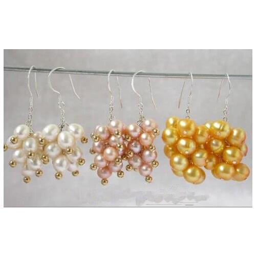New Arrival Favorite Pearl Earrings 3 Pair White Pink Yellow Genuine Freshwater Pearl Dangle Earring S925 Silver Fine Jewelry