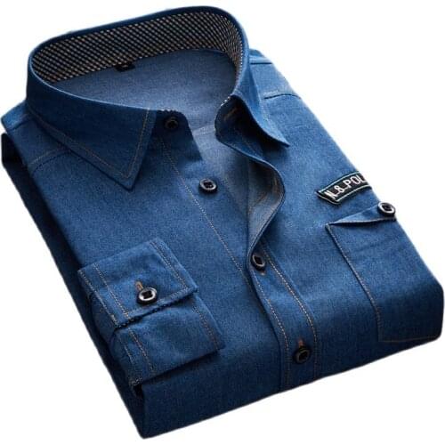 Fall mens long-sleeved shirts fashion casual shirt men blue gray men shirt size S M L XL XXL XXXL