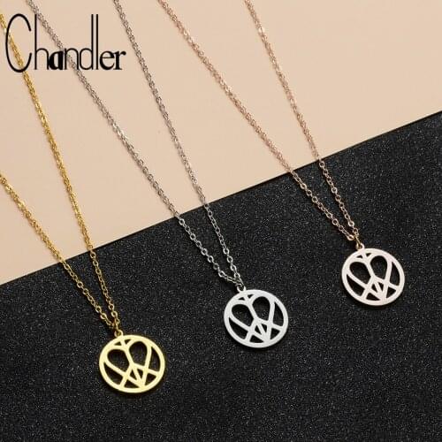 Chandler Heart in Peace Sign Hippie Love Charm Pendant Necklace Geometry Handmade Stainless Steel Fashion Trendy Jewelry