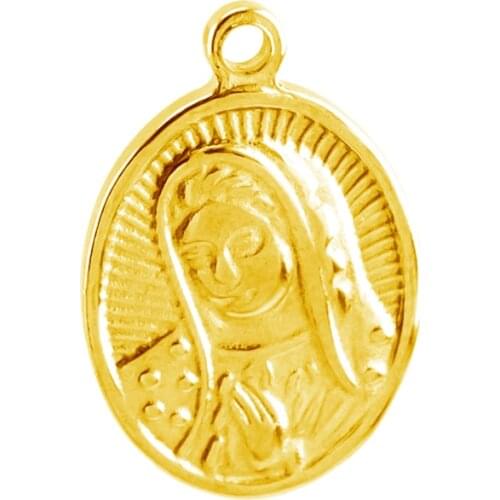 Virgin Mary necklace pendant Mother of God bust half length portrait charm silver color Stainless steel Round pendant 20pcs