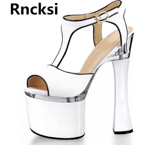 Rncksi White Sexy Womens 18cm Square Heels Shoes Party Shoes Party Sandals Patform 18cm High Heels Girls Pole Dance Sandals