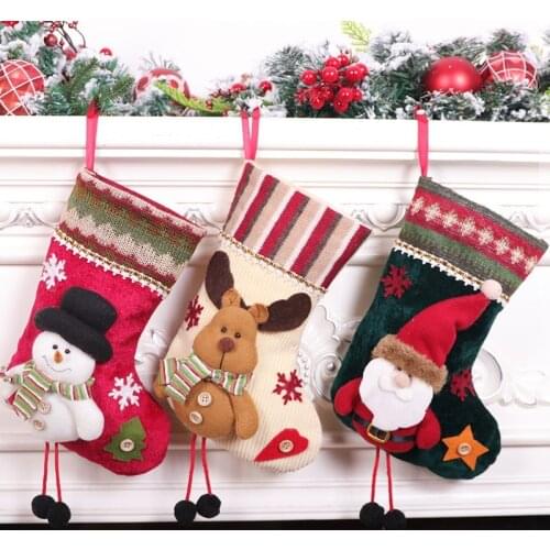Christmas Stockings Buffalo Red Plaid Soft Faux Fur Lovely Embroidery Pattern For Family Decorations Hanging Ornament12 Inches
