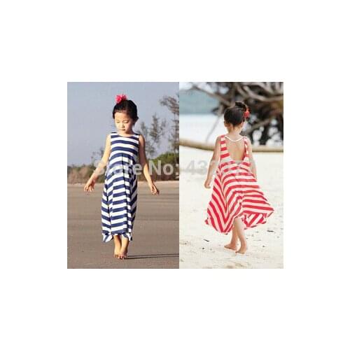 Retail! Girls Summer Dresses 2015 toddler girl clothes Casual Bohemian girl dress Ink/Orange stripe beach Dresses