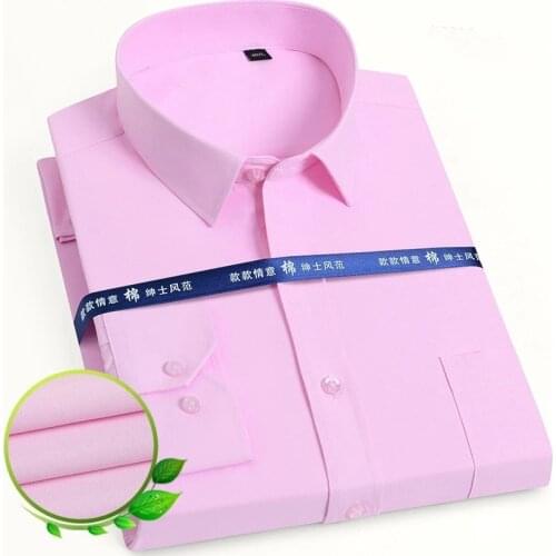 Mens Plus Size S to 8XL Classic Solid Basic Dress Shirts For Men Long Sleeve Patch Pocket Formal Business Office Social Shirt