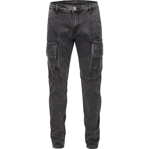 SEVEYFAN 2021 Mens Vintage Skinny Cargo Jeans Gray Patchwork Pencil Joggers for Male