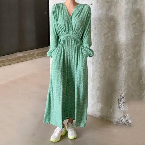 Sister Fara Spring 2021 Loose Floral Print Dress for Women High Waist Cross Double Pocket Dresses Female Plus Size Casual Dress