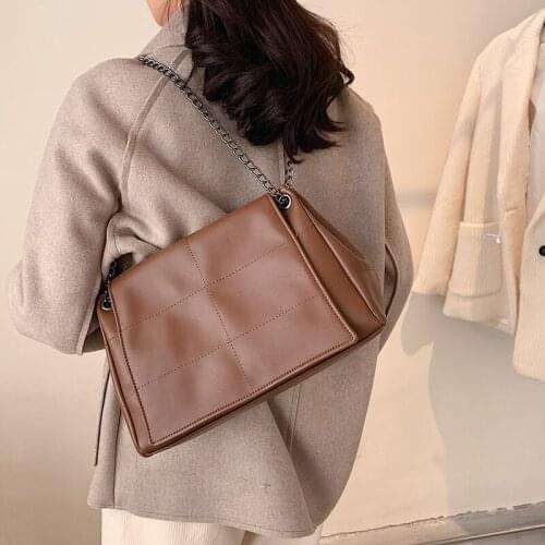 PU Leather Tote Handbags For Female Branded Lattice Designer Luxury Fashion Women Small Crossbody Shoulder Bags Chain