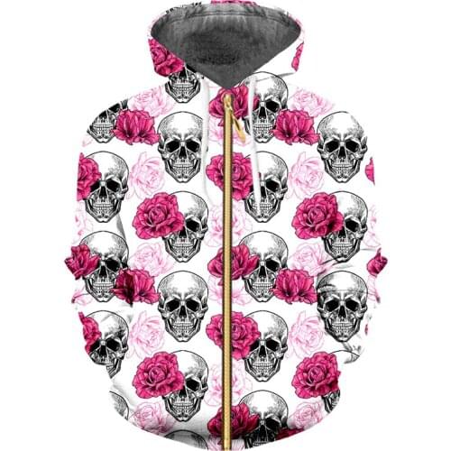 IFPD 3D Printed Zipper Hoodies Men Skull Y2k Floral Harajuku Women Funny Novelty Fall Streetwear Fashion Hip Top Zip Up Pullover