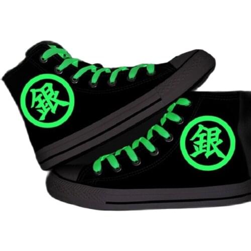 High-Q Unisex Anime Cos GINTAMA Shoes Sakata Gintoki noctilucent luminescent Punk plimsolls canvas shoes rope soled shoe