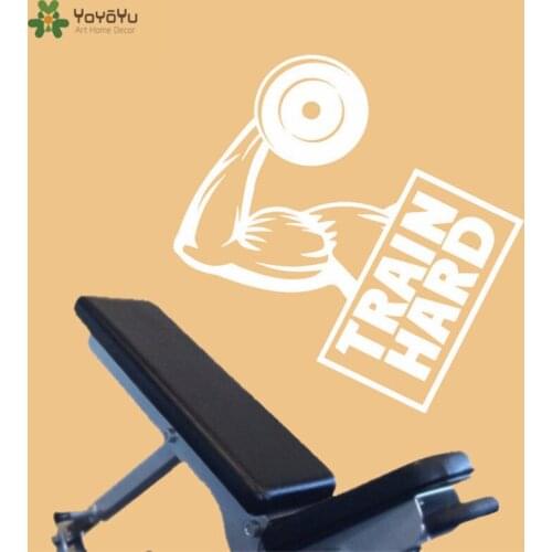 YOYOYU Wall Decal Sport GYM Wall Sticker Quotes Train Hard Vinyl Removable Dumbbell Workout Poster Motivation Home Decor CY153