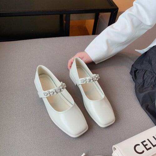 Retro Square Toe Mary Jane Womens Shoes Spring And Summer New Fashion All-Match Shallow Mouth Small Leather Shoes