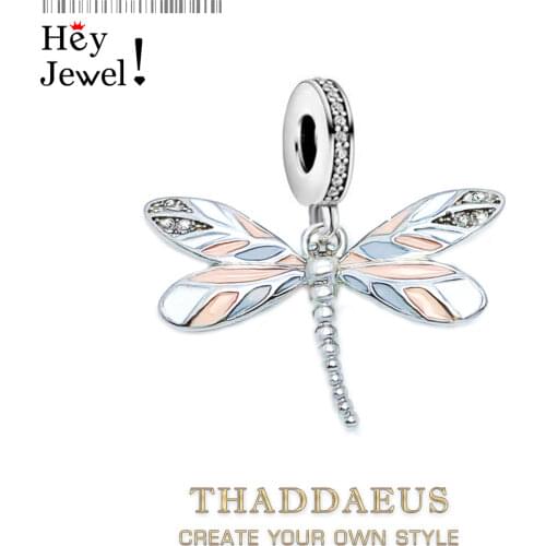 Colourful Dragonfly 925 Sterling Silver Dangle Charm Pendant Fit Bracelet Necklace Women 2021 Faithful Companion Fine Jewelry