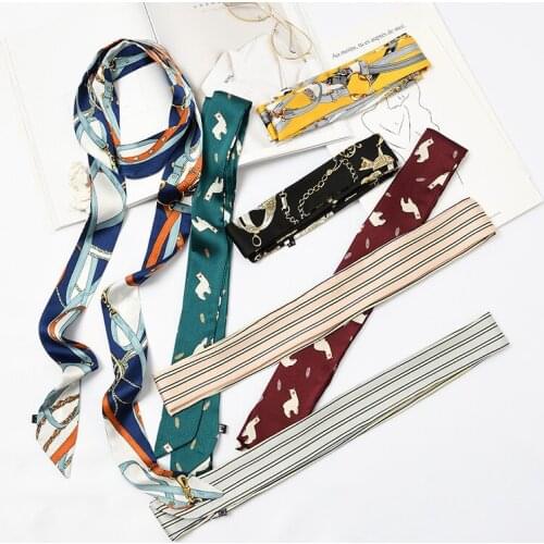 5X195cm New designer Korean jersey scarf Slender Narrow Silk Scarf printed Small silk scarf women imitation scarves scarf girl