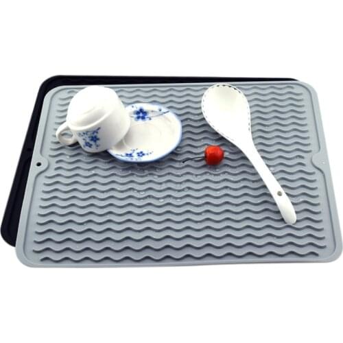 1pc Large Silicone Dish Drying Mat Heat Resistant Draining Tableware Cushion Pad Durable Table Placemat Tray Accessories