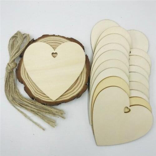 10PCS wood heart wedding Birthday Party Handmade Wooden Love Heart Shap Wedding Holiday Dec Scrapbooking Wood Crafts+ hemp rope