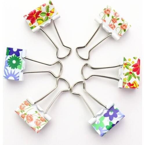 12pcs Fresh Style Flower Printed Metal 25*48mm Binder Clips Office learning Supplies largerH0065